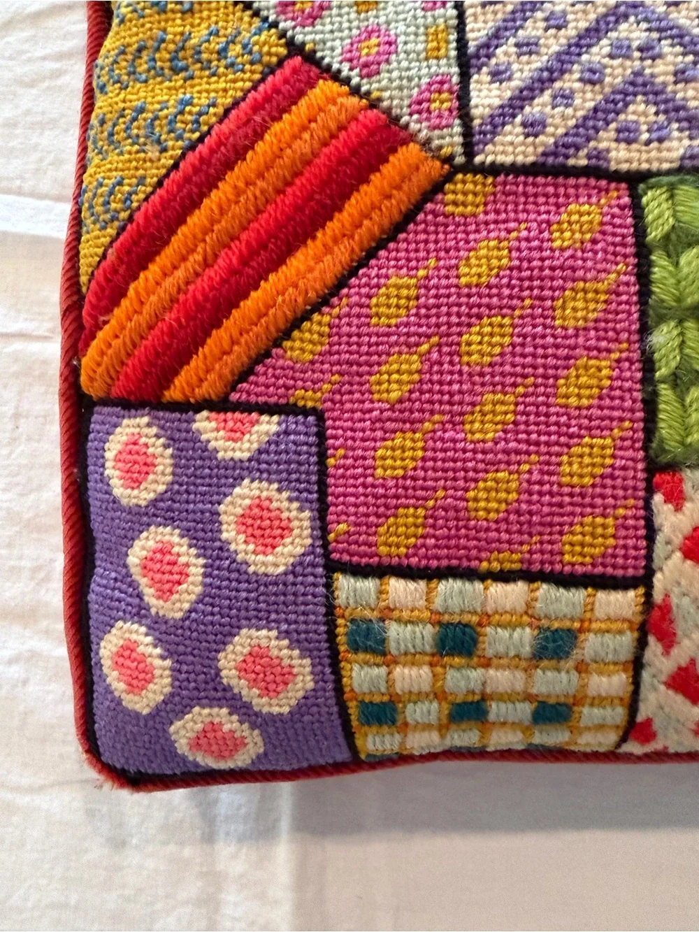 Vintage Colorful Patchwork hand stitched Pillow - Multicolor